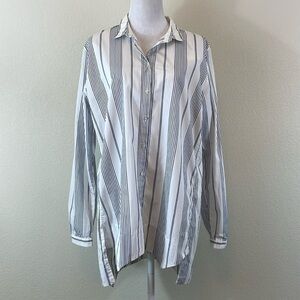 NWT 0039 Italy 100% cotton Carrie edge blue strip long sleeve button down size L